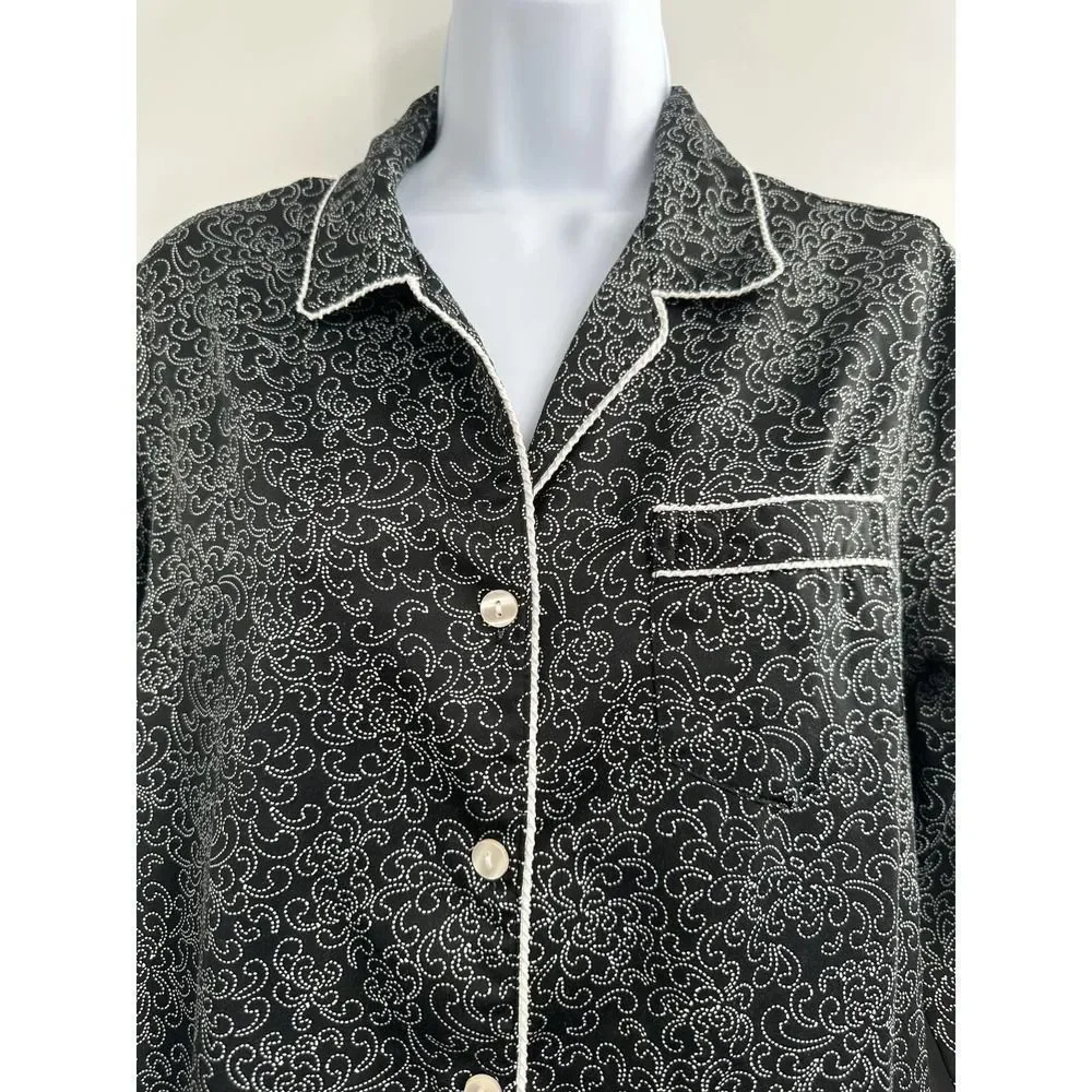 Liz & Co Black Printed Sleepwear Long‎ Sleeve Shirt Small